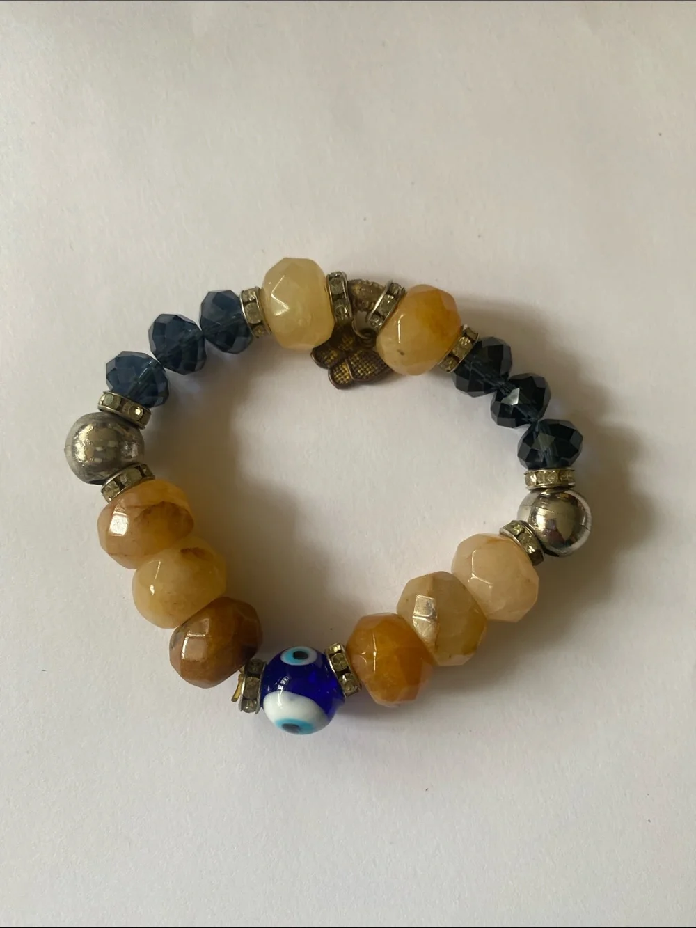Crystal Honey Bead Bracelet with Blue evil eye 🧿 Accent